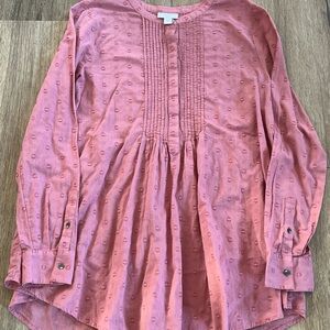 J.Jill Clip-dot Popover Tunic Dusty Rose XS 100% Cotton Boho Peasant